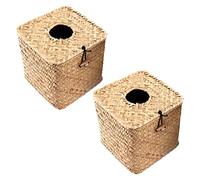 Qyrugcxs 2 Pack Square Seagrass Tissue Box - Decorative Woven Paper Holder Napkin Dispenser - Straw Tissue Box Cover