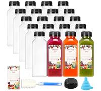 Qyrugcxs 20Pcs 12oz Empty Plastic Juice Bottles with Caps,Reusable Water Bottles, Clear Containers with Black Tamper Evident Lids