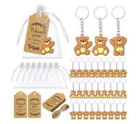 Qyrugcxs 20PCS Baby Shower Souvenirs Gift Bear Keychain Organza Bag Thank You Kraft Tag for Guests Girl Boy Birthday Party Supply