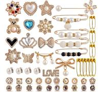 Qyrugcxs 55pcs Junk Sock Charms Pins Gold Bling Sock Jewelry Charms,Brooch Pins for Socks,Pearl Rhinestone Brooch Pins
