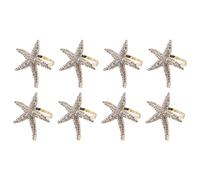 Qyrugcxs 8 Pack Crystal Starfish Napkin Rings,Rhinestone Napkin Ring Napkin Holders for Wedding Party, Beach Table Decor