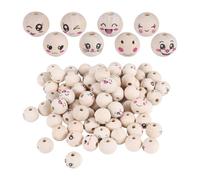 Qyrugcxs 8 Styles Wooden Beads with Face 20 mm Smile Face Wooden Bead Natural Wood Beads Round with Hole Pack of 80