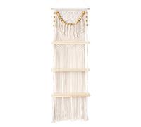 Qyrugcxs Macrame Wall Hanging 3-Tier Floating Wall Shelves for Bedroom, Bathroom, Nursery, Boho Wall Decor Shelves for Plant Pot