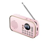 Qyrugcxs Portable FM Radio Rechargeable Small Wireless Bluetooth Speaker Surround Stereo Sound USB Vintage Radios Pink