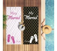 QYSaiXuan 2 Sets of Beach Towels Mrs.Married and Mr.Married 75X150CM Microfibre Lightweight Quick Drying Pool Towel for Beach, Gym, Swimming, Sports
