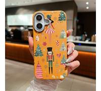 QYSFriday for iPhone 14 Plus Lmitation Litchi Grain Leather Pattern Case,Christmas Nutcracker Soldier Pattern Camera Bezel Case,Non-Slip Shockproof Protective Cover,Orange