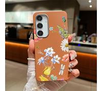 QYSFriday for Samsung Galaxy A16 5G Blue Wind Chime Flowers Pattern Litchi Grain Pattern Case,Slim Camera-electroplated Protective Ring Anti-Drop Protection Soft Case,Brown