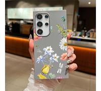 QYSFriday for Samsung Galaxy A25 5G Blue Wind Chime Flowers Pattern Litchi Grain Pattern Case,Slim Camera-electroplated Protective Ring Anti-Drop Protection Soft Case,Gray