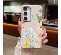 QYSFriday for Samsung Galaxy A26 5G Blue Wind Chime Flowers Pattern Litchi Grain Pattern Case,Slim Camera-electroplated Protective Ring Anti-Drop Protection Soft Case,White