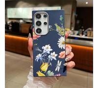QYSFriday for Samsung Galaxy A36 5G Blue Wind Chime Flowers Pattern Litchi Grain Pattern Case,Slim Camera-electroplated Protective Ring Anti-Drop Protection Soft Case,Blue