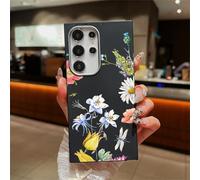 QYSFriday for Samsung Galaxy A52 5G Blue Wind Chime Flowers Pattern Litchi Grain Pattern Case,Slim Camera-electroplated Protective Ring Anti-Drop Protection Soft Case,Black