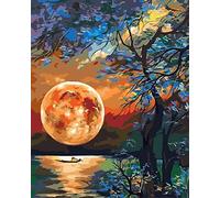 QYSFriday Paint by Numbers for Adults, 40 x 50 cm Lake Moon Planet Acrylic Oil Painting by Numbers for Adults Kids Paint by Numbers Kit with Brushes Canvas Without Frame
