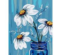QYSFriday Paint by Numbers for Adults - White Daisy Flowers Canvas Oil Painting Kit for Adults 40 x 50 cm Paint by Number Kits with Paintbrushes for Home Decoration Without Frame