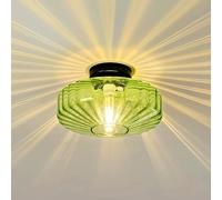 QYSMGS Glass Semi Flush Ceiling Lights - 12 in Vintage Mid Century Modern Lighting Fixture - Black Drum Unique Art Deco Mount Light Fixtures for Hallway Entry Way Hall Kitchen Dining (Green)