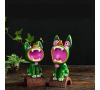 Qyuena Pair of Yunnan Tile Cat Figurines,Auspiciousness,Protecting Houses,Warding Off an Evil Influence Lucky Desk Decor Exquisite Indoor Housewarming Furnishing Articles (Green, Mid)