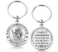 QyueQyat One St Christopher Keyring, Saint Christopher Travel Accessory for Car Keys and Luggage, St Christopher for Car Protection and Daily Spiritual Reminder, 15 cm x 15 cm Religious Keychain