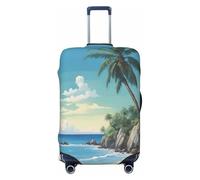 QYUHBNS Palm Tree Rocky Shore Print Elastic Suitcase Cover,Washable,Lightweight,Fashion(S-XL)