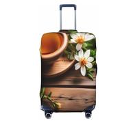 QYUHBNS Teal Flower on Wooden Plank Print Elastic Suitcase Cover,Washable,Lightweight,Fashion(S-XL)