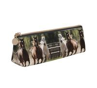 QYUHBNS Three Running Horses Print Portable Lightweight Pencil Case,Zipper Leather Pen Bag