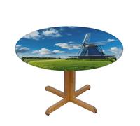 QYUHBNS Windmill Blue Printed Round Tablecloth For Party Courtyard Banquet Holiday Tabletop Decoration,130 Cm