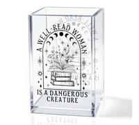 QYUVK A Well-read Woman Is A Dangerous Creature Acrylic Pencil Holder Cup, Funny Floral Books Desk Organizer for Book Lover Bookish Bookworms Readers, Women Empowerment Gifts for Mom Sister BFF