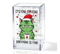 QYUVK It's Fine I'm Fine Everything Is Acrylic Makeup Brush Pencil Holder Cup, Funny Cat Pen Holder Gifts For Friends HR Nurse, Christmas Office Gifts for Women Coworker, Pencil Cup for Desk