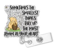 QYUVK Retractable The Smallest Things Take Up The Most Room Badge Reel with Alligator Clip, Funny Silver Glitter Bear & Bee Badge Holder Gift for Doctors Nurses Labor and Delivery OB RN EN NICU