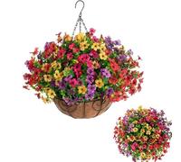 QYVFLIZ Hanging Basket with Artificial Flowers， Artificial Flower Hanging Flower Basket, Silk Fabric Fake Flower, Suitable for Home Terrace, Balcony, Courtyard Decoration