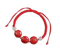 QYVHGJUAB Natural Cinnabar Zodiac Animal Bracelet, Feng Shui Lucky Charm Hand Woven Red String Adjustable Amulet For Wealth(Monkey Rat Dragon-Agate)