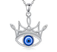 Qyvit Evil Eye Necklace for Women 925 Sterling Silver Evil Eye/Hamsa Hand Pendant Necklace Protection Necklace Evil Eye Jewelry as Holiday Christmas Jewelry for Women, Sterling Silver, base