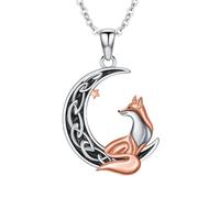 Qyvit Fox Cat Axolotl Sloth Panda Necklace Crescent Moon Necklace 925 Sterling Silver Cute Animal Jewelry Birthday Mother's Day Gifts for Women, Sterling Silver, Base