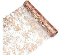 QYWT Gold Table Runner, Gold Foil Table Metallic Cloth, Sparkle Mesh Polyester Tulle Ribbon Roll, Floral Wrapping Paper for DIY Wedding Christmas Baby Shower Table Decor,Rose Gold