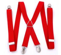 QYWT Mens Braces with 4 Metal Clips, X Shape Heavy Duty Trousers Suspenders, Elastic Adjustable Wide Trousers Belt Business Wedding,Big Red