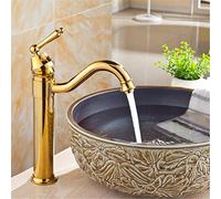 QYWXJL Antique Gold High Arch Bathroom Basin Faucet with Copper Material Hot and Cold Water Tap