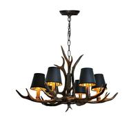 QYWXJL Antler Chandelier Vintage Industrial Style Hanging Lamp Parchment LampResin Base Chandeliers Height-Adjustable Pendant Light Living Room Cafe Bar Dining Room Ceiling Light(4 Black) (4 Black)