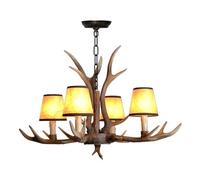 QYWXJL Antler Chandelier Vintage Industrial Style Hanging Lamp Parchment LampResin Base Chandeliers Height-Adjustable Pendant Light Living Room Cafe Bar Dining Room Ceiling Light(4 Black) (4 Brown)
