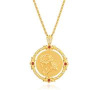 QYWXJL Birth Flower Necklaces for Women 14K Gold Plated Birth Flower with Birthstone Reversible Disc Pendant Necklaces Jewelry Gifts