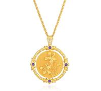 QYWXJL Birth Flower Necklaces for Women 14K Gold Plated Birth Flower with Birthstone Reversible Disc Pendant Necklaces Jewelry Gifts