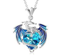 QYWXJL Birth Stone Flying Dragon Necklace Women's Colorful Heart-shaped Crystal Necklace Jewelry