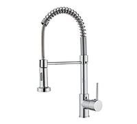 QYWXJL Brass Kitchen Faucet with Pull Down Sprayer and 2 Function Spring Commercial Deck Mounted Sink Tap for Hot and Cold Water ° Rotation Brushed Finish