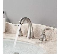 QYWXJL Brushed Nickel Kitchen Faucet with Double Handles Deck Mounted Goose Neck Basin Faucet for Bathroom Vanity