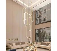 QYWXJL Dimmable Chandelier - Large Geometric Aluminum Pendant Light for Dining Room, Adjustable Ceiling Fixture for Living Room, Villa, Hotel, Bedroom Décor