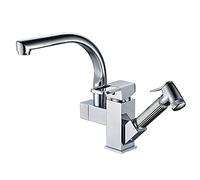 QYWXJL Kitchen Sink Taps Mixers Square Single Lever Monobloc Brass Pull Down Sprayer Kitchen Tap Swivel Sprayer Mixer Tap Degree Rotating Spout Hot and Cold Water Kitchen Faucet Thriving