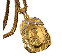 QYWXJL Men's necklace, fashionable and personalized jewelry Gold Portrait Pendant Necklace Inlaid Iced Out Bling Male and Female Cross Amulet Prayer Jewelry