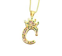QYWXJL New 2025 Light Luxury Gold Plated Colorful Zircon A-Z Crown Alphabet Pendant Necklace Classic Fashion Woman Family Name With For You Jewelry Fashion Accessories Creative Gift