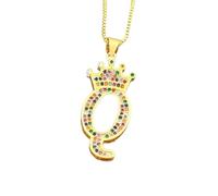 QYWXJL New 2025 Light Luxury Gold Plated Colorful Zircon A-Z Crown Alphabet Pendant Necklace Classic Fashion Woman Family Name With For You Jewelry Fashion Accessories Creative Gift