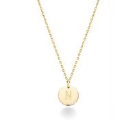 QYWXJL or 18K Yellow Gold Over Silver Round Initial Pendant Necklace for Women 18 + 2 Inch Chain, Dainty Letter Necklace Made in Italy