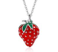 QYWXJL Silver Necklaces For Women,Novel Necklace For Women S925 Sterling Silver Cute Red Strawberry Pendant Necklace Dainty Trendy Choker Necklace Chain Bohemia Jewelry For Her Girls Couples
