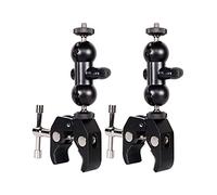 QYXINC Cool Dual Ball Head Magic Arm Adapter Camera Clamp Mount Super Clamp with 1/4 and 3/8 Thread, for DSLR Camera Rig, LED Light, Flash Light, Action Cam, 2Pack