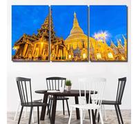 QYYAMDEQ Canvas Pictures For Wall 3 Pieces Posters & Prints Shwedagon Pagoda Yangon Myanmar Burma Modern Artwork Bathroom Kitchen Paintings Wall Decorations For Hallway Dining Room Office